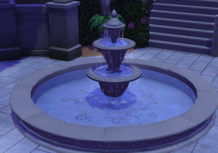 the sims 4 романтический сад фонтан ночью