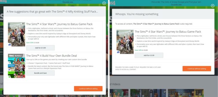 предложение покупки дополнительного контента