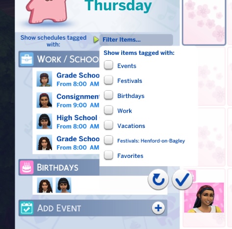 обновление календаря фильтры