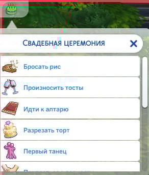 список активностей свадебной церемонии